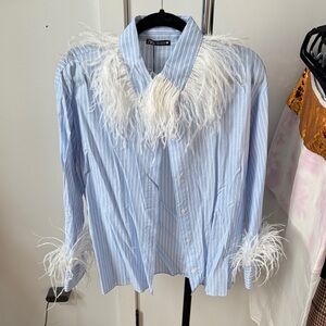 Zara feather trim button down